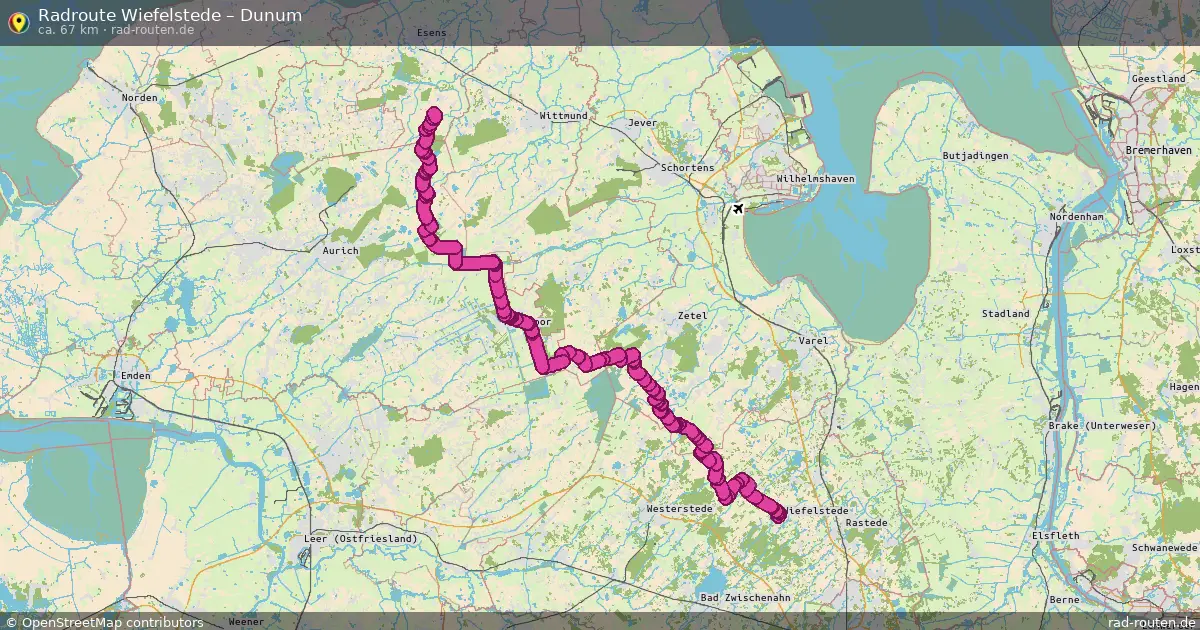 Fahrradroute Wiefelstede – Dunum (67 km) – Rad-Routen.de