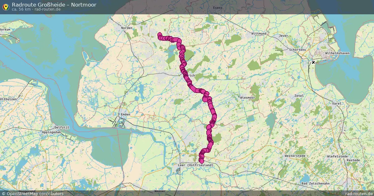 Fahrradroute Großheide – Nortmoor (56 km) – Rad-Routen.de