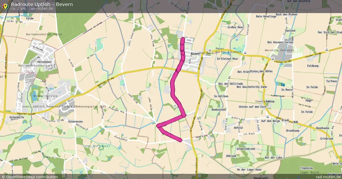 Fahrradroute Uptloh – Bevern (2 km) – Rad-Routen.de