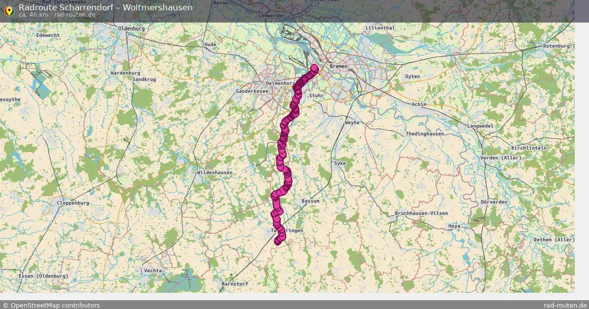 Fahrradroute von Scharrendorf nach Woltmershausen