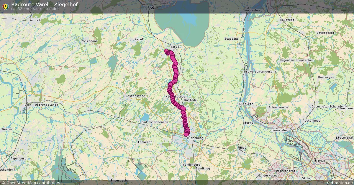 Fahrradroute Varel – Ziegelhof (32 km) – Rad-Routen.de