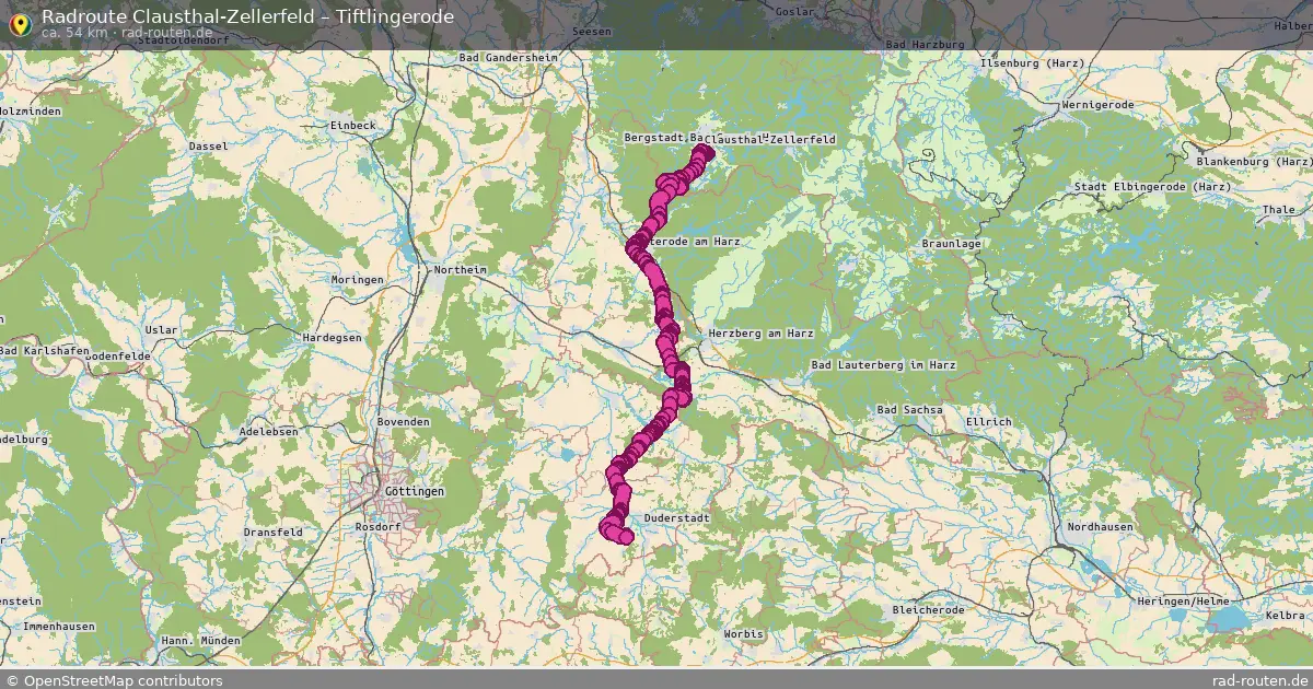 Fahrradroute Clausthal-Zellerfeld – Tiftlingerode (54 km) – Rad-Routen.de