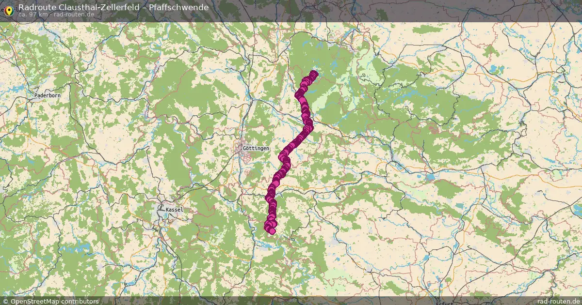 Fahrradroute Clausthal-Zellerfeld – Pfaffschwende (97 km) – Rad-Routen.de