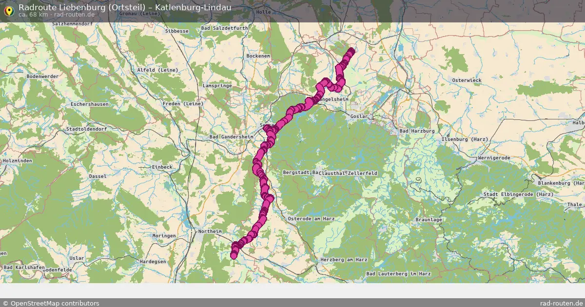 Fahrradroute Liebenburg (Ortsteil) – Katlenburg-Lindau (68 km) – Rad-Routen.de
