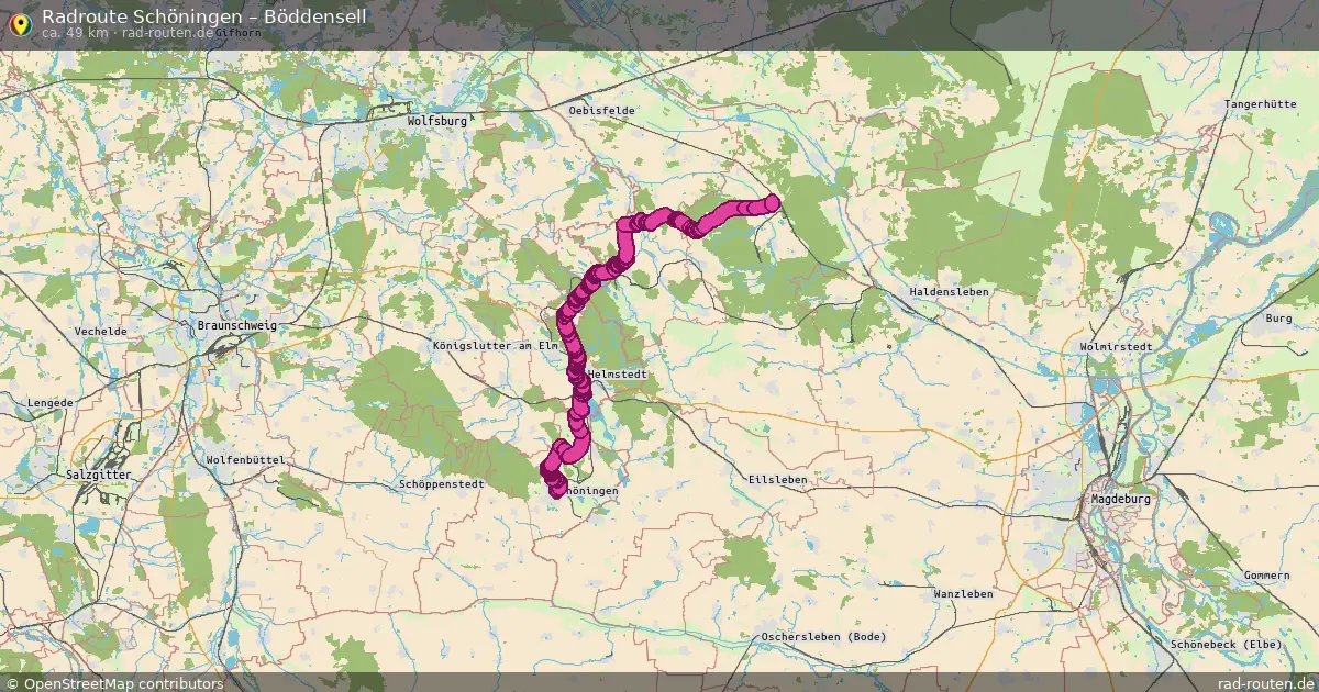 Fahrradroute von Schöningen nach Böddensell