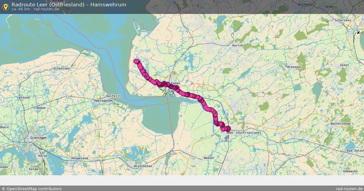 Fahrradroute Leer (Ostfriesland) – Hamswehrum (46 km) – Rad-Routen.de