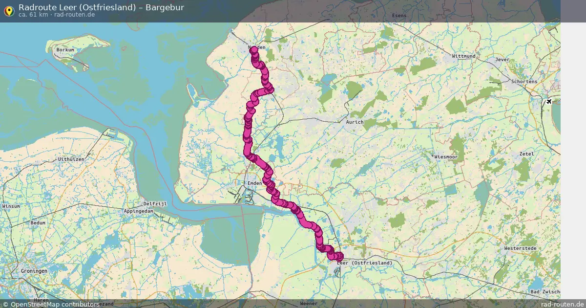 Fahrradroute Leer (Ostfriesland) – Bargebur (62 km) – Rad-Routen.de