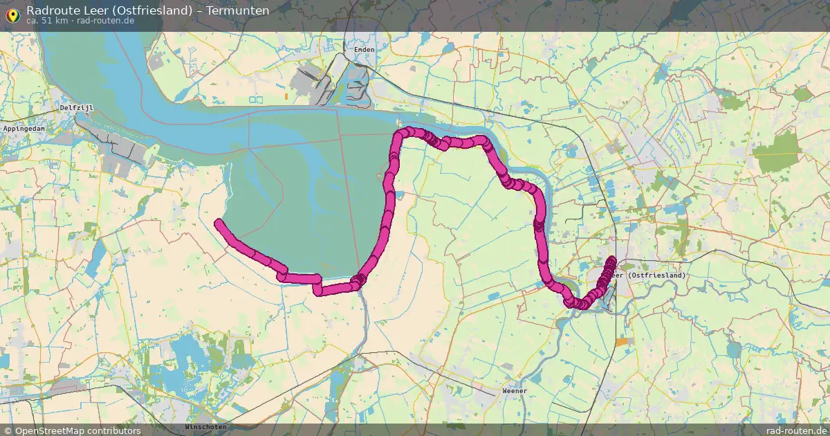 Fahrradroute Leer (Ostfriesland) – Termunten (51 km) – Rad-Routen.de