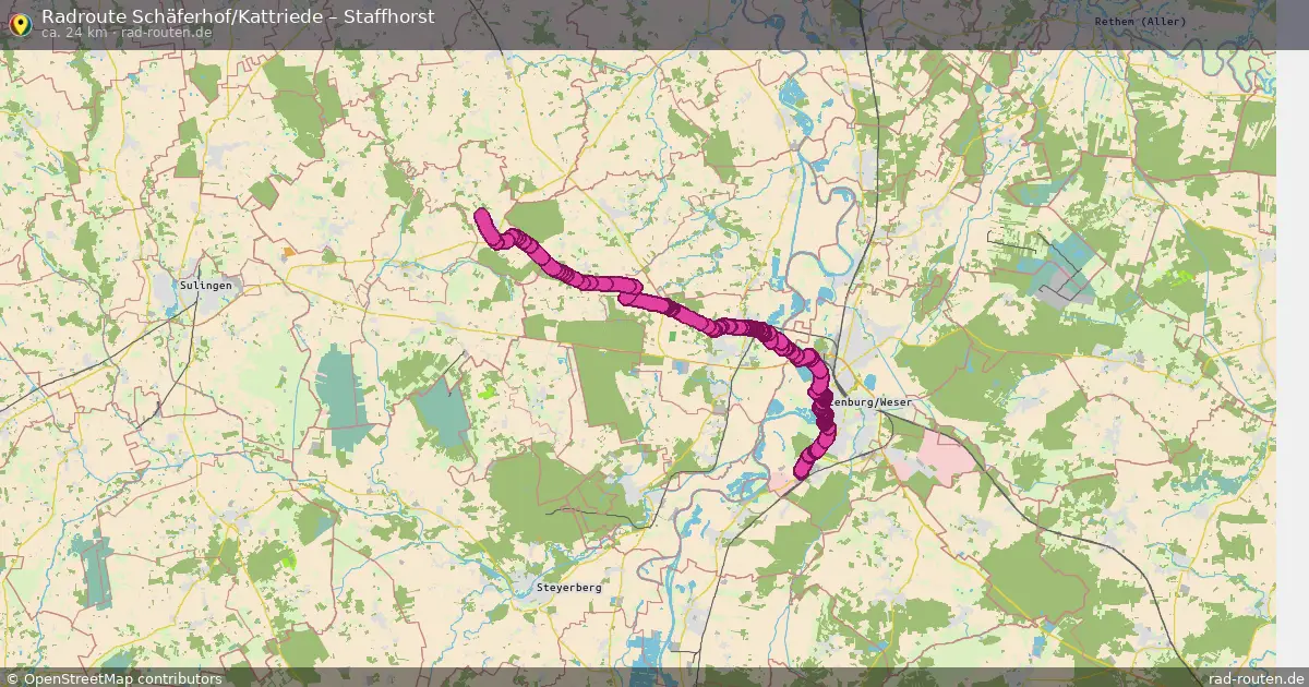 Fahrradroute von Schäferhof/Kattriede nach Staffhorst