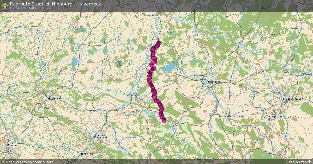 Fahrradroute Stadtteil Nienburg – Haverbeck (86 km) – Rad-Routen.de