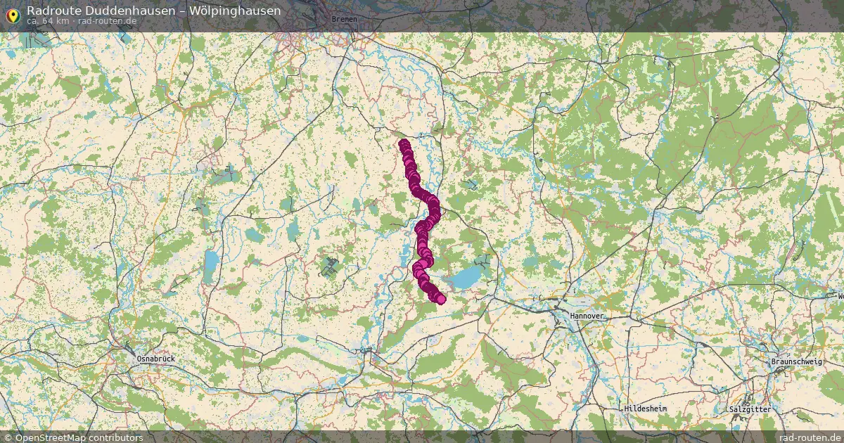Fahrradroute von Duddenhausen nach Wölpinghausen