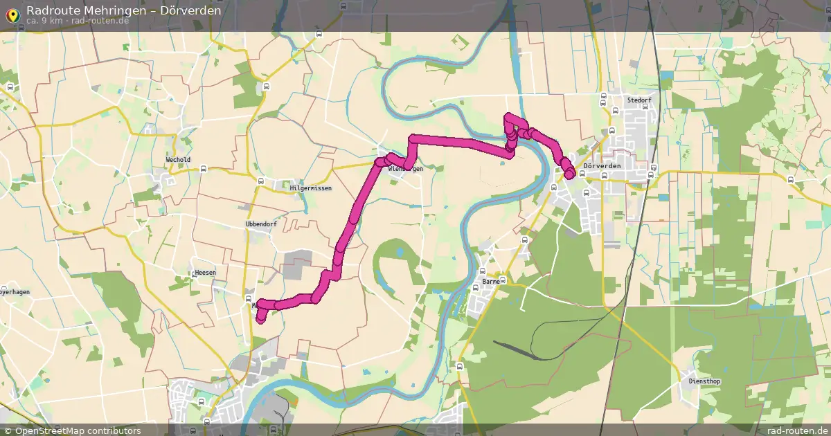 Fahrradroute Mehringen – Dörverden (9 km) – Rad-Routen.de