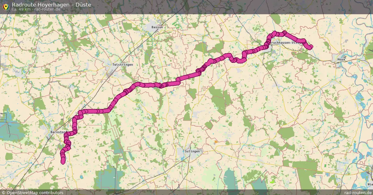 Fahrradroute von Hoyerhagen nach Düste