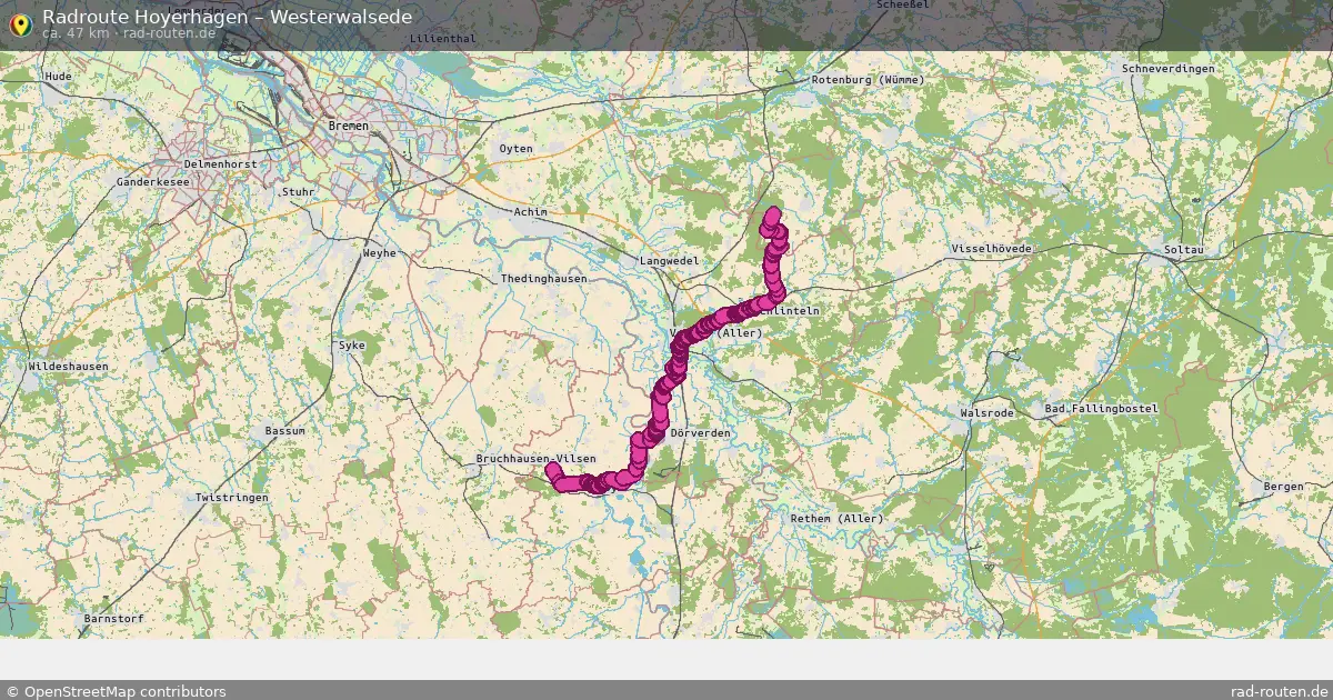 Fahrradroute von Hoyerhagen nach Westerwalsede