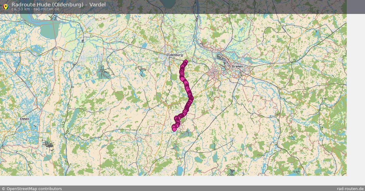 Fahrradroute Hude (Oldenburg) – Vardel (53 km) – Rad-Routen.de