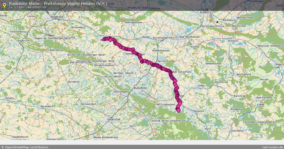 Fahrradroute Melle – Pivitsheide Vogtei Heiden (V.h.) (57 km) – Rad-Routen.de