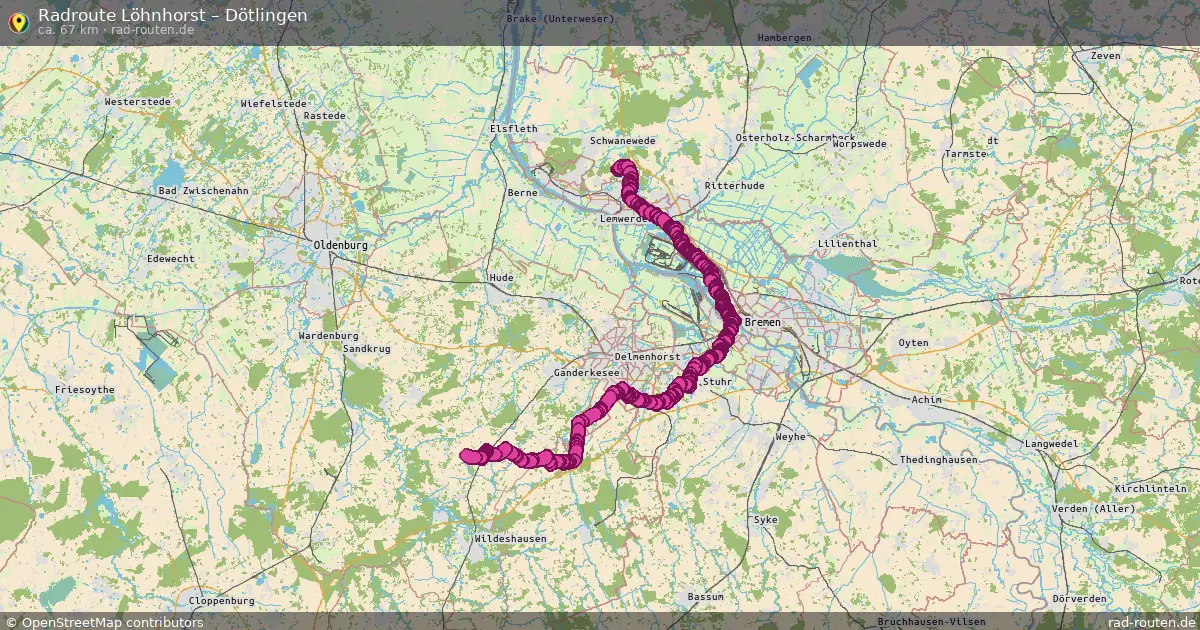 Fahrradroute Löhnhorst – Dötlingen (67 km) – Rad-Routen.de