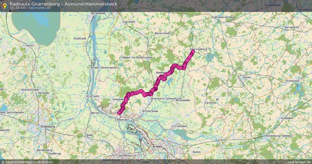 Fahrradroute Gnarrenburg – Aumund-Hammersbeck (48 km) – Rad-Routen.de