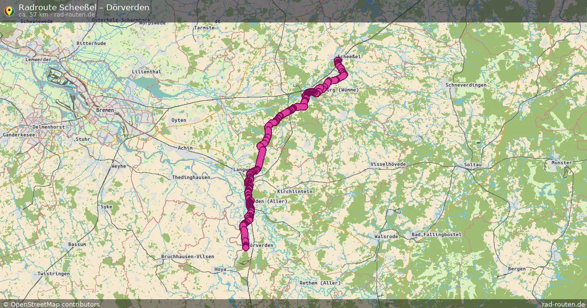 Fahrradroute Scheeßel – Dörverden (57 km) – Rad-Routen.de