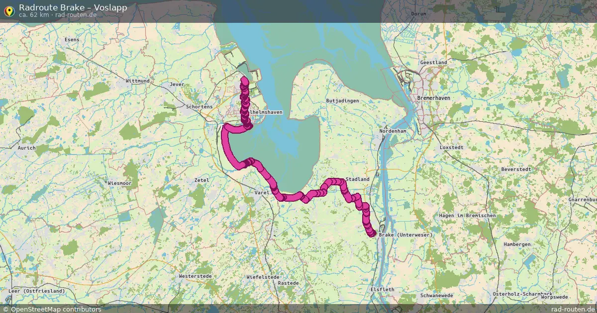 Fahrradroute Brake – Voslapp (62 km) – Rad-Routen.de
