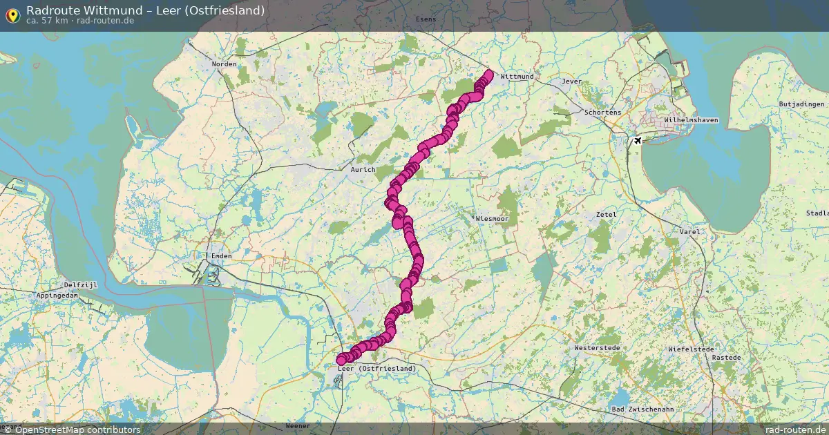 Fahrradroute Wittmund – Leer (Ostfriesland) (57 km) – Rad-Routen.de