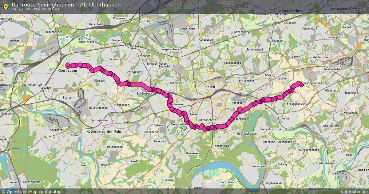 Fahrradroute Sevinghausen – Alt-Oberhausen (22 km) – Rad-Routen.de