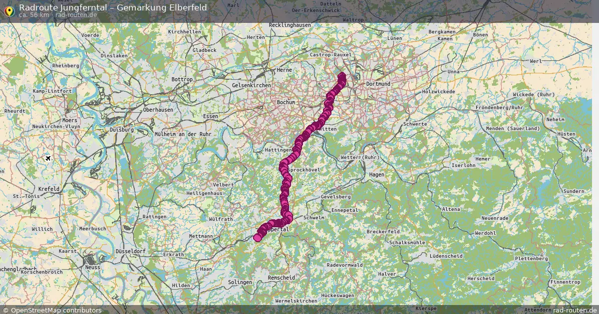 Fahrradroute Jungferntal – Gemarkung Elberfeld (56 km) – Rad-Routen.de