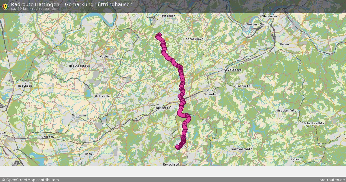 Fahrradroute Hattingen – Gemarkung Lüttringhausen (29 km) – Rad-Routen.de