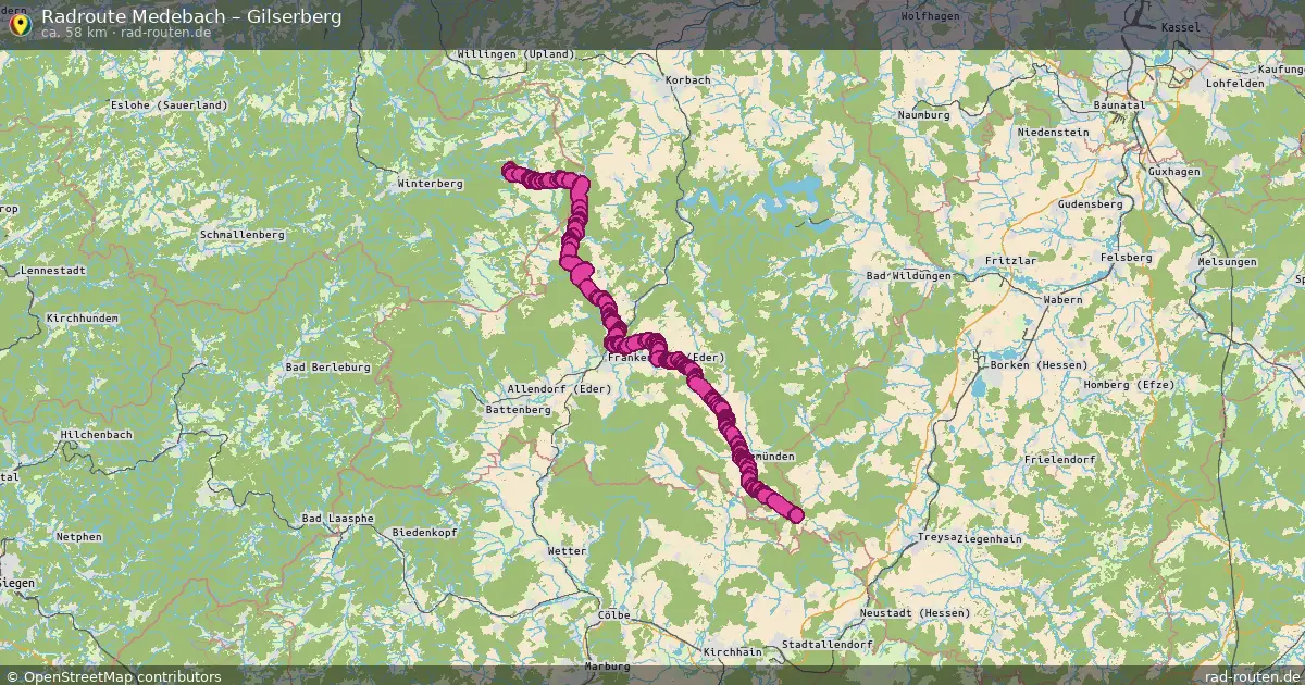 Fahrradroute Medebach – Gilserberg (58 km) – Rad-Routen.de