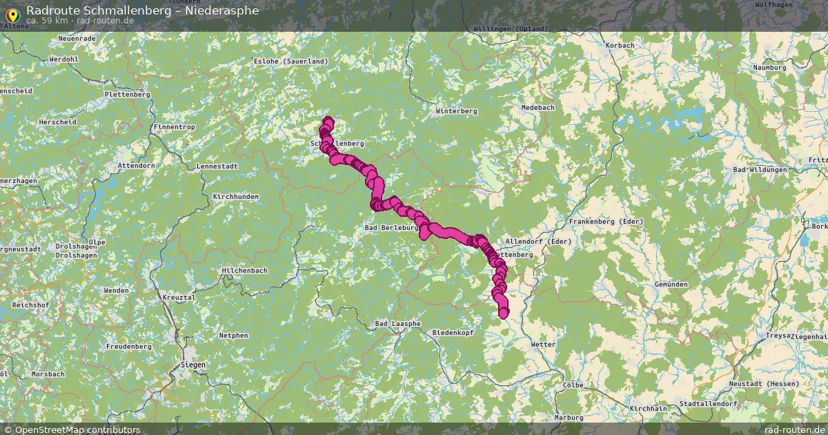 Fahrradroute Schmallenberg – Niederasphe (61 km) – Rad-Routen.de
