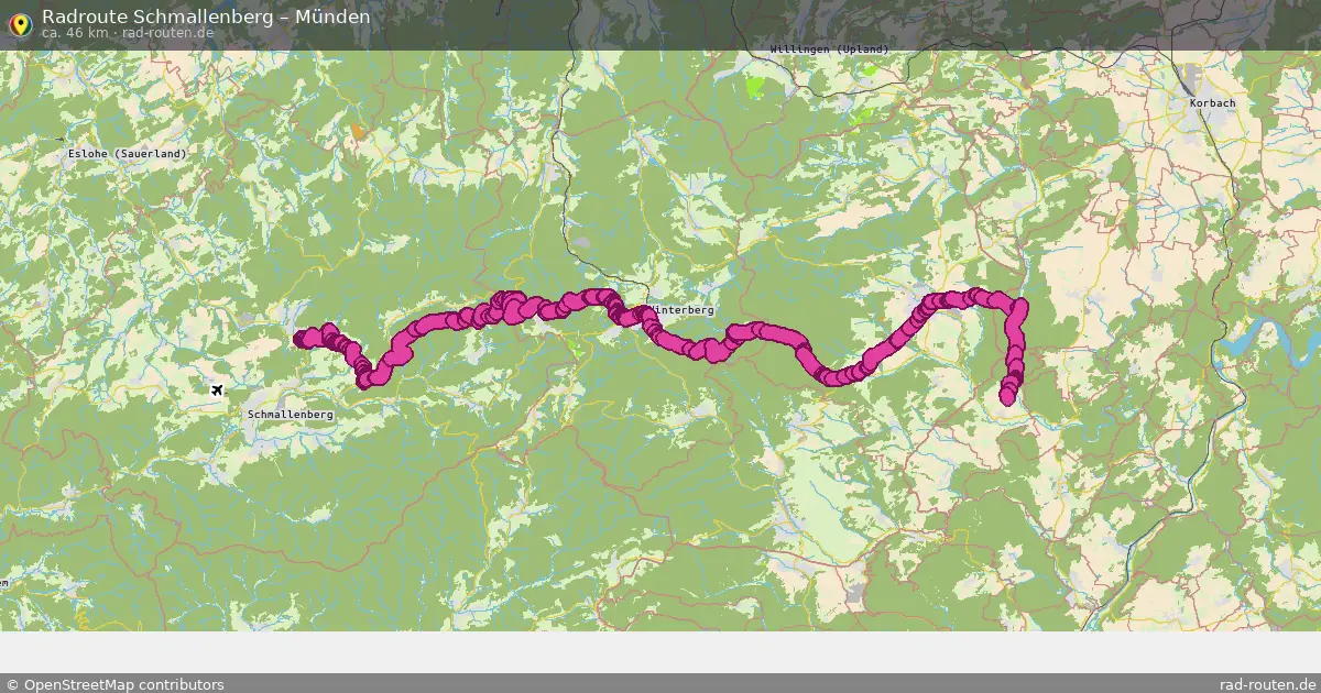 Fahrradroute Schmallenberg – Münden (46 km) – Rad-Routen.de