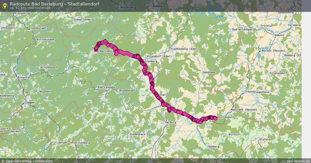 Fahrradroute Bad Berleburg – Stadtallendorf (80 km) – Rad-Routen.de