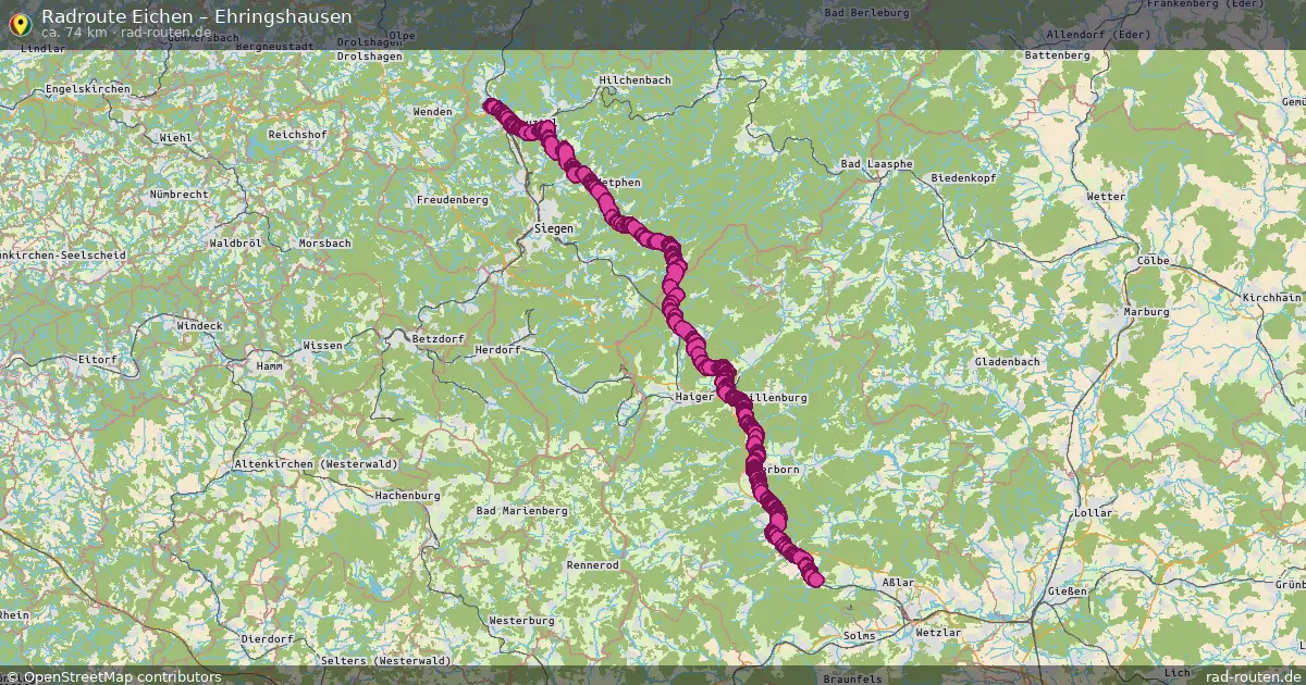 Fahrradroute Eichen – Ehringshausen (71 km) – Rad-Routen.de