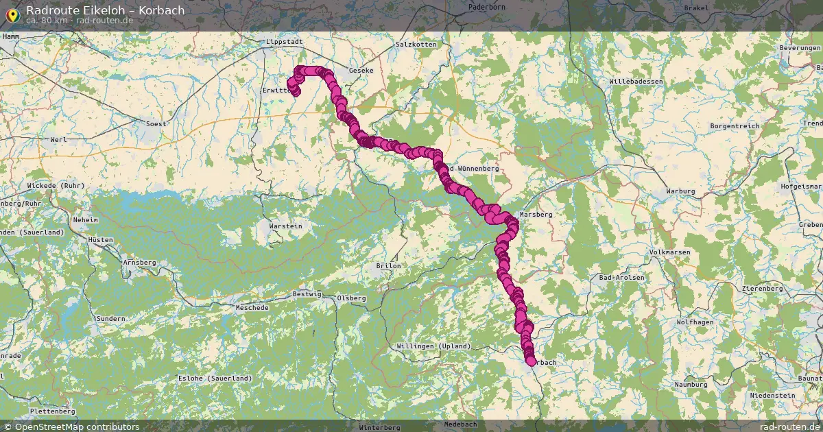 Fahrradroute Eikeloh – Korbach (80 km) – Rad-Routen.de