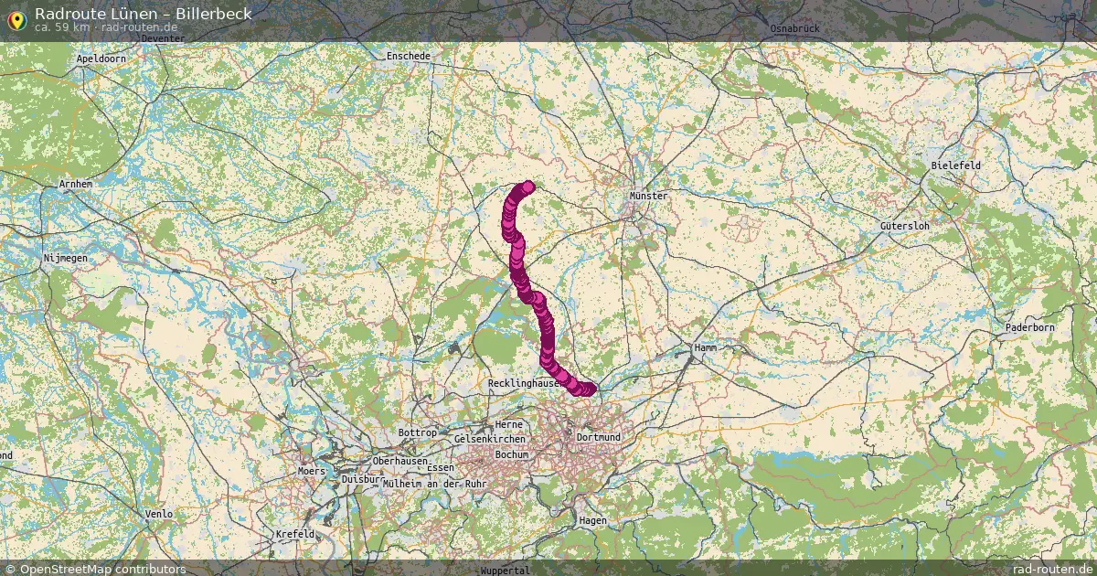 Fahrradroute Lünen – Billerbeck (59 km) – Rad-Routen.de