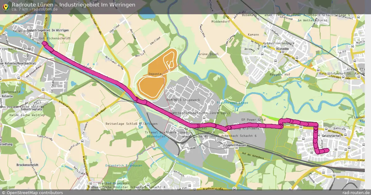 Fahrradroute Lünen – Industriegebiet Im Wirringen (7 km) – Rad-Routen.de