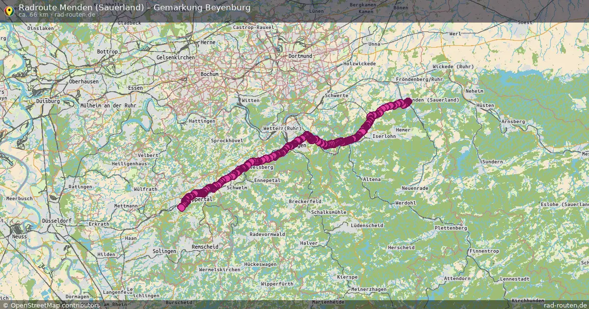 Fahrradroute Menden (Sauerland) – Gemarkung Beyenburg (66 km) – Rad-Routen.de