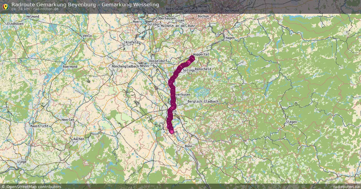 Fahrradroute Gemarkung Cronenberg – Gemarkung Wesseling (73 km) – Rad-Routen.de