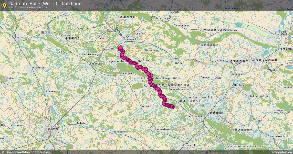 Fahrradroute Halle (Westf.) – Kalkhügel (44 km) – Rad-Routen.de