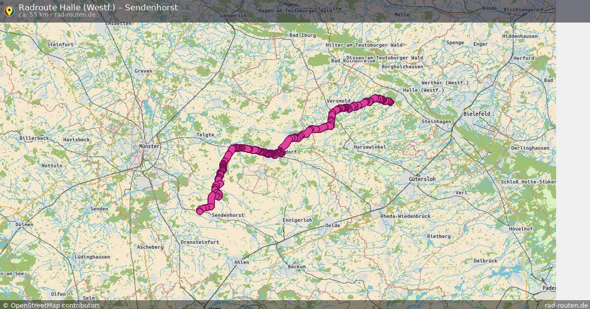 Fahrradroute Halle (Westf.) – Sendenhorst (55 km) – Rad-Routen.de