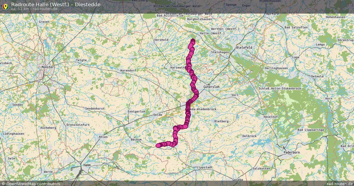 Fahrradroute Halle (Westf.) – Diestedde (51 km) – Rad-Routen.de