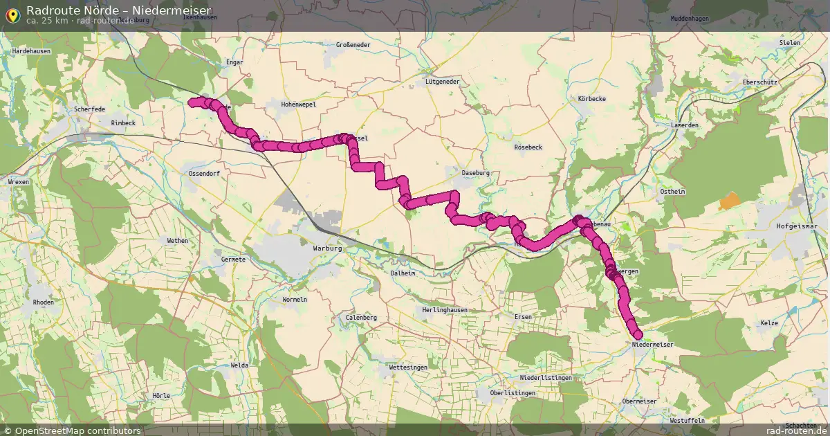 Fahrradroute Nörde – Niedermeiser (25 km) – Rad-Routen.de