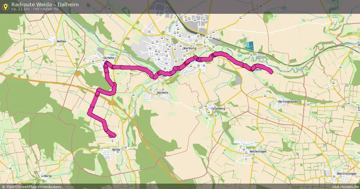 Fahrradroute Welda – Dalheim (11 km) – Rad-Routen.de