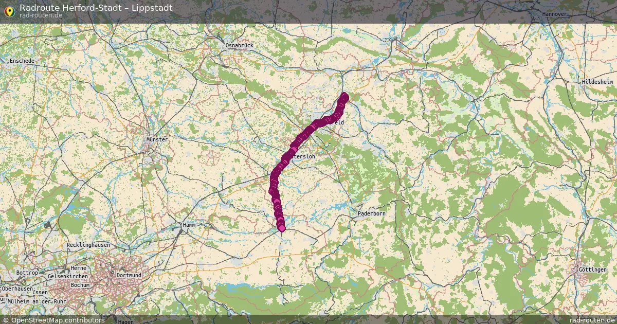 Fahrradroute von Herford-Stadt nach Lippstadt
