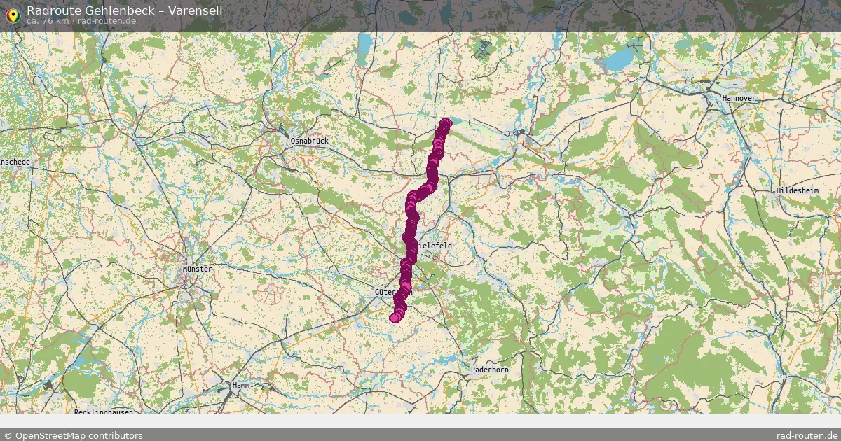 Fahrradroute Gehlenbeck – Varensell (76 km) – Rad-Routen.de