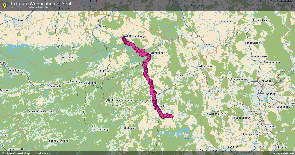 Fahrradroute Wünnenberg – Alraft (56 km) – Rad-Routen.de