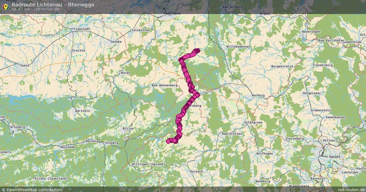 Fahrradroute Lichtenau – Rhenegge (47 km) – Rad-Routen.de