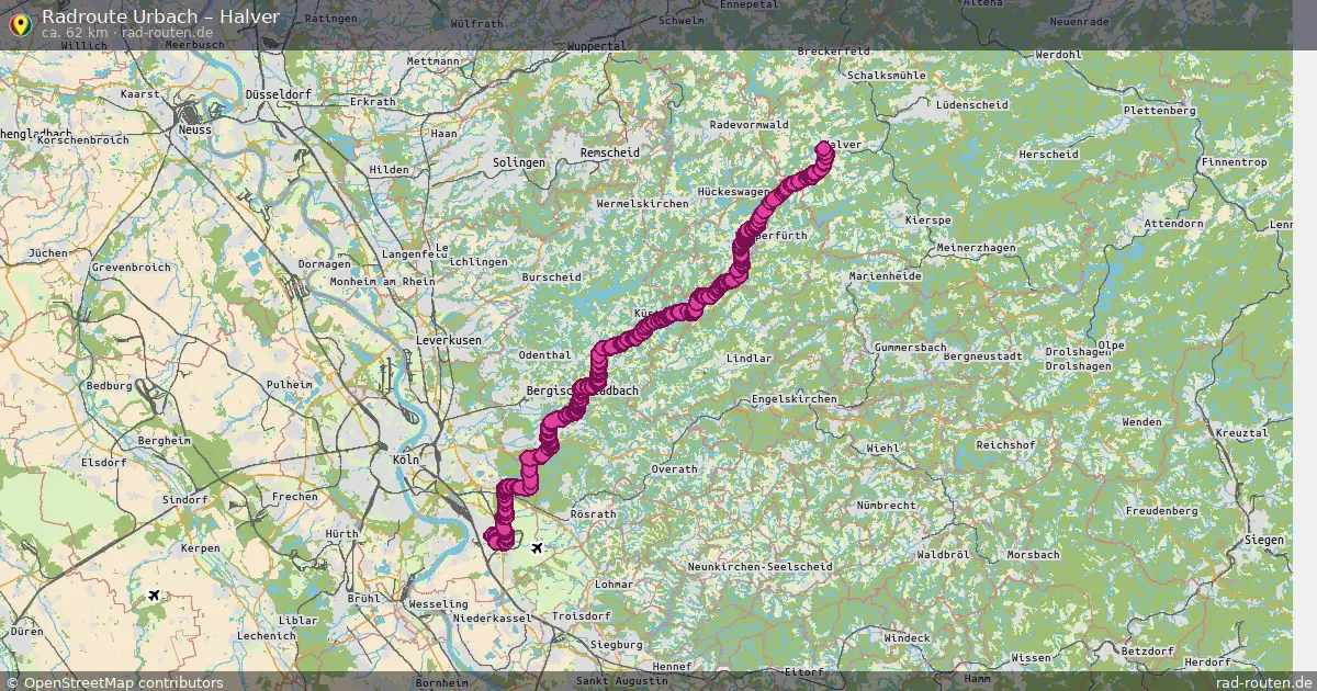 Fahrradroute Urbach – Halver (62 km) – Rad-Routen.de