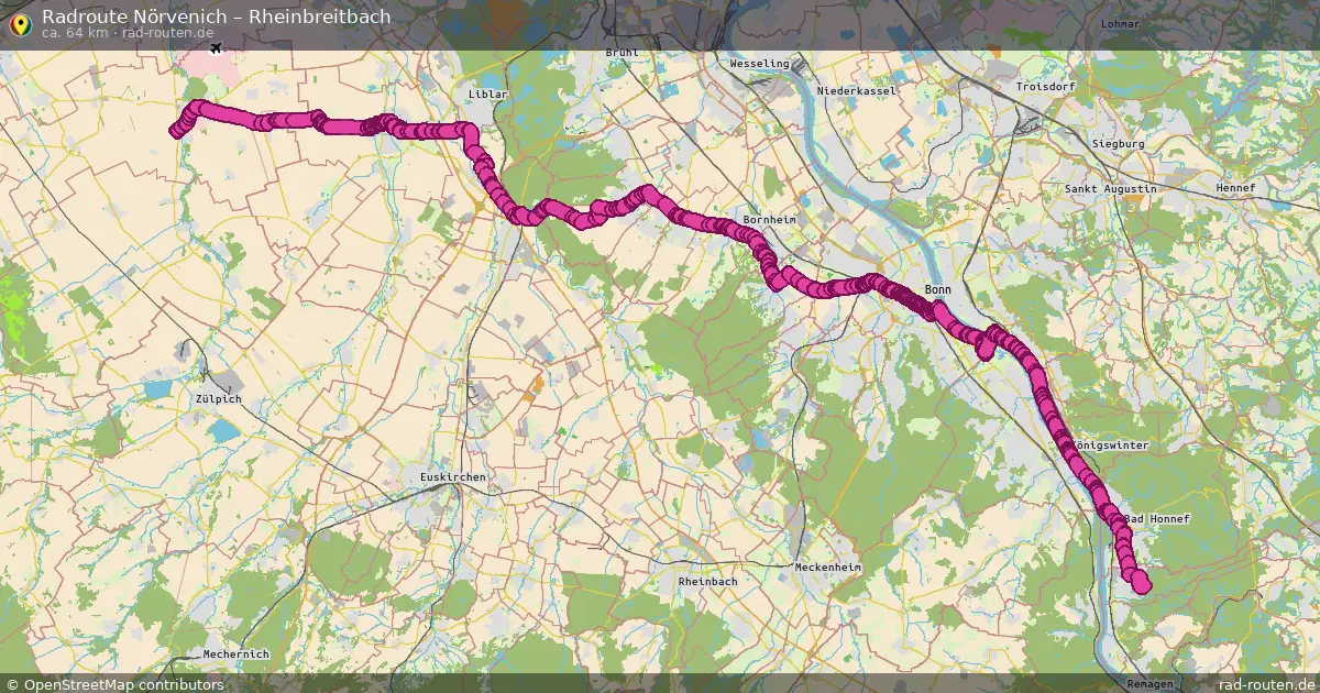 Fahrradroute Nörvenich – Rheinbreitbach (64 km) – Rad-Routen.de