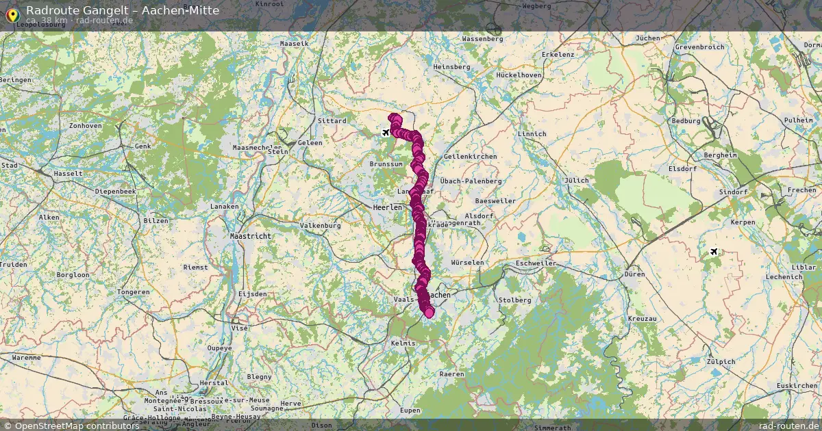 Fahrradroute Gangelt – Aachen-Mitte (38 km) – Rad-Routen.de